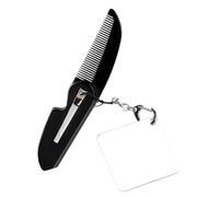 LOORGVEL Small Folding Beard Comb for Men with Fine Teeth Portable Pocket with Acrylic Square Mirror Keyring Lightweight Travel Foldable Grooming Tool for Beard and Hair Styling