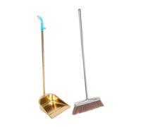 LOORGVEL Thickened Stainless Steel Dustpan and Broom Set Household Cleaning Kit Gold Finish for Indoor Floor Maintenance Easy Sweep and Dirt Pickup