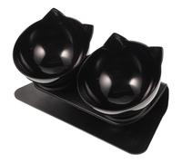 LOORGVEL Tilted Double Pet Feeder Bowl with Cat Ear Design Non Slip Raised Cat and Dog Food Dish High Density Material for Smooth Stable Feeding