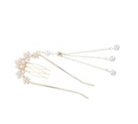 LOORGVEL U-shaped Pearl Flower Hairpin with Tassel Elegant Asian Hair Comb for Women Lightweight Bridal Wedding Hair Accessories Quick Styling Floral Design for Prom and Tea Party