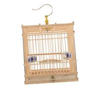 LOORGVEL Vintage Bamboo Bird Cage for Finches Rectangular Indoor Outdoor Aviary with Removable Tray Fine Weaving and Secure Lock Traditional Natural Bamboo Design for Small Birds and