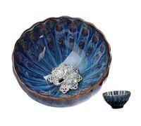 LOORGVEL Vintage Chinese Ceramic Tea Cup with Silver Inlay Elegant Petal-Shaped Porcelain Tasting Cup for Kung Fu Tea Ceremony Smooth Surface Delicate Craftsmanship and Gatherings