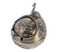 LOORGVEL Vintage Metal Ashtray with Windproof Lid Heavy Duty Zinc Alloy Smoking Tray for Indoor and Outdoor Use Design for Patio Balcony and Home Decor