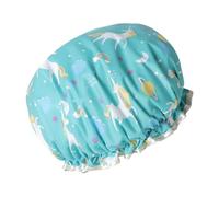 LOORGVEL Waterproof Double Layer Shower Cap Bathing Hat for Women, Blue Unicorn Design, Reusable Kitchen and Bath Hair Cover, Protective Dot Pattern Bath Hat for Shower and Cooking