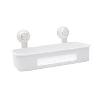 LOORGVEL White Suction Cup Storage Rack with Self-draining Organizer Basket for Bathroom and Kitchen Non-punch Wall Mount Shelf Easy Install Smooth Surfaces for Shampoo Soap and Spice