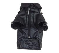 LOORGVEL Windproof PU Leather Dog Winter Coat with Zip-up Closure Warm Puppy Vest for Cold Weather Lightweight and Black Apparel with D-ring for Dogs