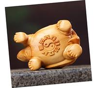 LOORGVEL Wood Carving Turtle Figurine Decorative Desk Ornament Feng Shui Luck Tortoise Sculpture for Home Office Rustic Vintage Style