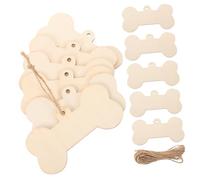 LOORGVEL Wooden Dog Bone Tags with Jute Rope DIY Paintable Blank Cutouts Unfinished Wood Plaques for Pet Name Id Craft Decorations