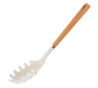 LOORGVEL Wooden Handle Silicone Pasta Spoon with Metal Ring, Heat Resistant Spaghetti Server Fork for Noodles, Kitchen Cooking and Serving Utensil Random Color