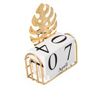 LOORGVEL Wooden Perpetual Block Calendar Decorative Table Calendar for Home Office Desk Compact Space Saving Design with Elegant Leaf Pattern Wood Material for Long Term Use and Practical