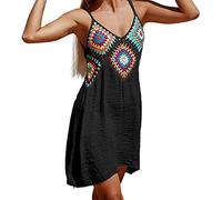 Loose Dress for Women Crochet Bikini Cover Up Beach Slip Cutout Irregular Dress Swimwear Cover Ups Beachwear Smocked Dresses for Women Black