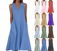 Loose Dresses for Women UK Maxi Dresses midi Plus Long Size Cotton Sun Dress Linen White Boho Casual Petite Short Sleeve Black Pockets Beach Holiday Sleeveless Strappy Bohemian Length Loose Clothes