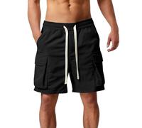 Loose Fit Cargo Shorts for Men Drawstring Ripstop Hiking Shorts Lightweight Casual Short Solid Color Combat Short Quick Dry Summer Pant Classic Workwear Elasticated Waist Knee Length Pants