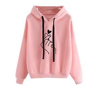 Loose Fit Hoodies For Women 2024 Fall Fashion Sweatshirt Tops Casual Plus Size Hearts Print Jumpers Long Sleeve Pullover Tops Lightweight Drawstring Pockets Sweatshirt