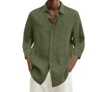 Loose Fit Linen Shirts for Men UK Casual Beach Shirt 3/4 Sleeve Lightweight Holiday Vacation Wedding Tops Button Solid Down Work Dress Shirts