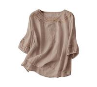 Loose Fit Linen Tunic Top for Women - Flowy Hem Short Sleeve Blouse, Lightweight Summer Shirt, Casual Boho Tee for Beach & Office Khaki
