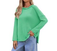 Loose Fit Plain Tops for Women Fall Blouse Womens Long Sleeve Shirts Oversized Fall Ribbed Side Slit Tops Casual Textured Loose Fit Sweaters Tees Clothes for Workout Hiking Outdoor Xmas (Green, XXL)