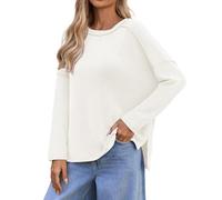 Loose Fit Plain Tops for Women Fall Blouse Womens Long Sleeve Shirts Oversized Fall Ribbed Side Slit Tops Casual Textured Loose Fit Sweaters Tees Clothes for Workout Hiking Outdoor Xmas (White, XXL)