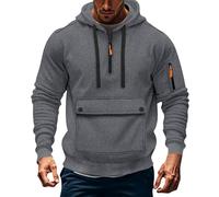 Loose Fit Sweatshirt Men Sweatshirt With Kangaroo Zip Pocket Hooded Top Fleece Drawstring Tracksuit Tops Cuff Work Sweatshirts Long Sleeve Pullovers 1/4 Zip Jumper Cargo Combat Casual Hoodie