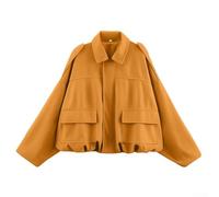 Loose Fit Women's Suede-Style Polyester Jacket with Bat Sleeves and Front Zipper for Daily Vacation Use (L yellow)