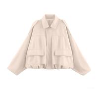 Loose Fit Women's Suede-Style Polyester Jacket with Bat Sleeves and Front Zipper for Daily Vacation Use (L Beige)
