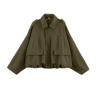 Loose Fit Women's Suede-Style Polyester Jacket with Bat Sleeves and Front Zipper for Daily Vacation Use (S Army Green)