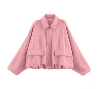 Loose Fit Women's Suede-Style Polyester Jacket with Bat Sleeves and Front Zipper for Daily Vacation Use (S Pink)