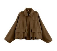 Loose Fit Women's Suede-Style Polyester Jacket with Bat Sleeves and Front Zipper for Daily Vacation Use (M Brown)