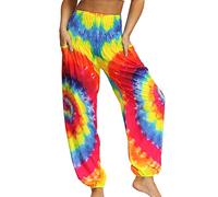 Loose Harem Yoga Pants Women's Hippie Bohemian Palazzo Yoga Boho Hippie Tie Dye Yoga Harem Joggers Women's Tie Dye Harem Pants,Sales Clearance One Size A