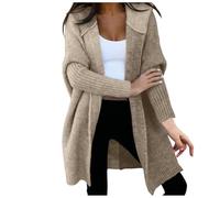 Loose Hooded Cardigans Jacket for Ladies UK Long Thick Warm Cardigan Open Front Knitted Cardigan Sweater Winter Casual Oversized Knit Chunky Cardigan Loose Sweater Coat Outwear for Autumn (Khaki-2, M)