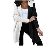 Loose Hooded Cardigans Jacket for Ladies UK Long Thick Warm Cardigan Open Front Knitted Cardigan Sweater Winter Casual Oversized Knit Chunky Cardigan Loose Sweater Coat Outwear for Autumn (Black-1, L)