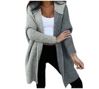 Loose Hooded Cardigans Jacket for Ladies UK Long Thick Warm Cardigan Open Front Knitted Cardigan Sweater Winter Casual Oversized Knit Chunky Cardigan Loose Sweater Coat Outwear for (Light Gray-1, M)