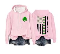 Loose Hoodies for Women Blouse Top American Flag Sweatshirt Irish American Flag Shirt St. 'S Gift Funny Hoodie Sweatshirt Winter Crop Top (Pink, M)