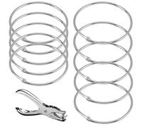 Loose Leaf Binder Rings Set of 10 with Puncher, 3.54-Inch Metal Rings, Designed for Crafts, Keychains, and DIY Creations, Great Capacity, Perfect for Artists
