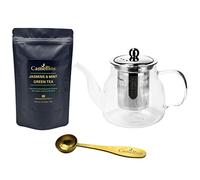 Loose Leaf Gift Set, Heat Resistant Teapot, Tea Measuring Spoon, 100g Loose Leaf Tea, Camellios (Jasmine and Mint Green Tea)
