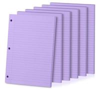 Loose Leaf Paper, 300 Sheets, Wide Ruled, 8" x 10.5", 6 Pack, Reinforced Notebook Papers College Ruled, 3 Hole Punched, College Lined Filler Paper for 3 Ring Binder Notebook, School & Office, Purple