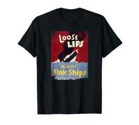 Loose Lips Might Sink Ships WWII Poster Value Graphic T-Shirt, Men, Black, S