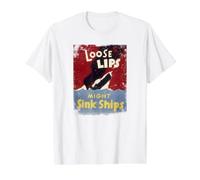 Loose Lips Might Sink Ships WWII Poster Value Graphic T-Shirt, Men, White, XL