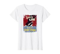 Loose Lips Might Sink Ships WWII Poster Value Graphic T-Shirt, Women, White, L