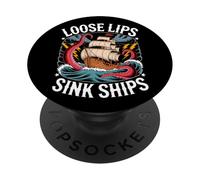 Loose Lips Sink Ships Pirate Octopus Vintage Graphic PopSockets Adhesive PopGrip