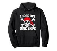 Loose Lips Sink Ships Skull Funny Drunk Pirate Rum Cruise Pullover Hoodie