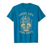 Loose Lips Sink Ships, Skull Ship Pirate Nautical Drinking T-Shirt, Men, Sapphire Blue, 3X-Large