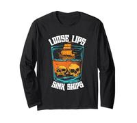 Loose Lips Sink Ships Vintage Skull Pirate Men Women Long Sleeve T-Shirt