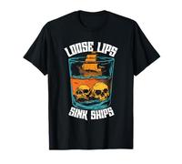 Loose Lips Sink Ships Vintage Skull Pirate Men Women T-Shirt