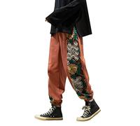 Loose Men's Japanese Retro Trend Plus Size Embroidered Colour Matching Casual Trousers Jogging Cargo Trousers Men, red, XXL