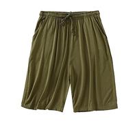 Loose Men's Pyjama Shorts for Men Lightweight Comfortable Pyjama Bottoms Sleep Pyjama Bottoms Plain Ultra Soft Nightwear Trousers with Pockets Elastic Waist with Drawstring Wide Shorts, Army Green