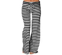 Loose Pajamas Striped High Waist Pyjamas for Women Elastic Wide Leg Trousers Stretchy Yoga Pants Straight Thin Lightweight Sweatpants Low Waisted Sportswear Pilates Gym Joggers Bottoms Black
