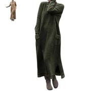 Loose Plus Size Lace Maxi Dress, Solid Lace Crewneck Maxi Dress, Fall Casual Pullover Sweater Dress (Army Green,XX-Large)