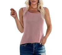 Loose Round Neck Solid Summer Top Ice Silk Tank Top for Women Solid Color Tops Outdoor Leisure Tank Tops Outdoor Sports Tank Tops Breathable Tank Top, A-pink, XXL