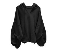 Loose Sleeve Sweatshirt, Batwing Sleeve V Neck Hoodie for Women, Plus Size, Casual, Oversized Top for Effortless Style Fleece Coat Plus Size, Black, XXL